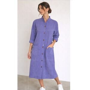 Vintage Anjac Purple Midi Dress Wood Buttons Pockets Size 10